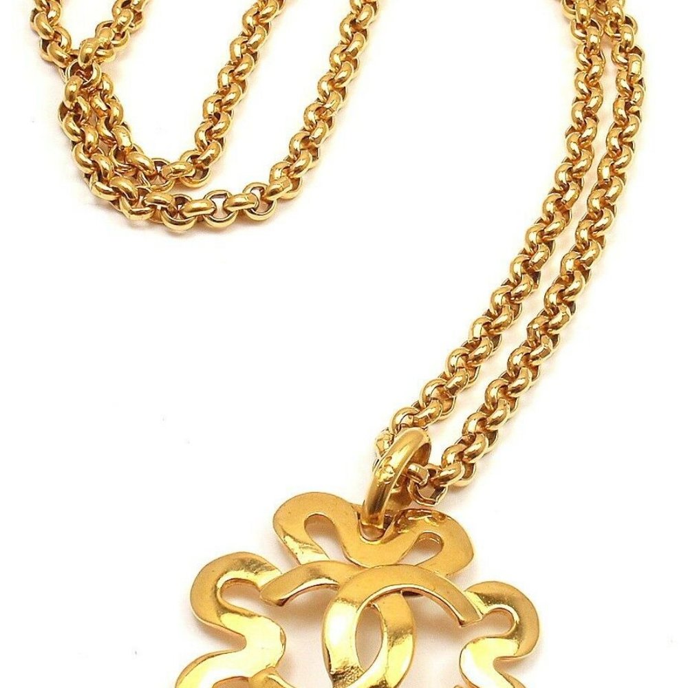 Authentic Chanel Vintage Gold Tone Logo Cc Daisy Necklace - Picture 1 of 5